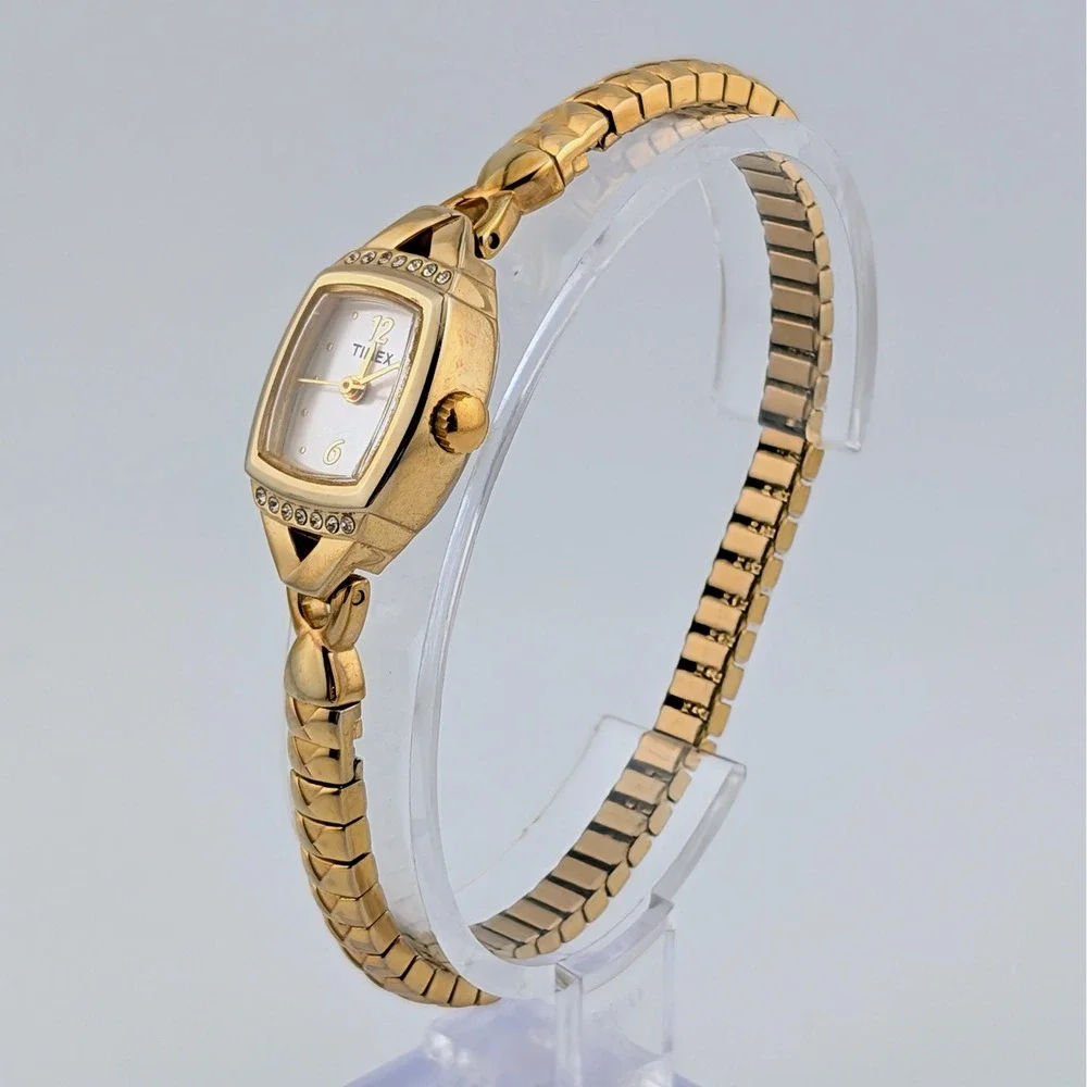 Timex Women's Gold Tone Crystal Accent Expansion Bracelet Watch 17mm 6.25